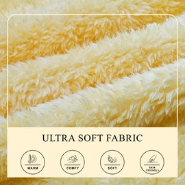 LYCY Women Hooded Fleece Robe, Soft Warm Plush Bathrobe for Women Fluffy Spa Long Robe（PALE YELLOW, S/M）