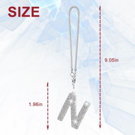 KHGUZ Bling Car Letter Charm, Crystal Rhinestone Rear View Mirror Hanging Ornament, Cute Lucky Diamond Automotive Interior Pendant Decoration Accessories, Universal for Vehicles(N)