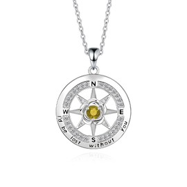 Compass Necklace Gifts for Women Wife, S925 Sterling Silver Birthstone Necklaces for Mom, I'd Be Lost Without You' Anniversary Birthday Gifts for Her, Valentines Day Christmas Gifts Jewelry for Women (Compass AUG)