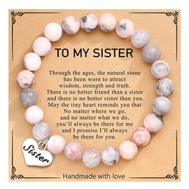 MFTRADING To My Sister Bracelet Gifts for Sister Inspirational Jewelry Birthday Graduation Gift Nature Stone Beaded Bracelet with Heart Charm