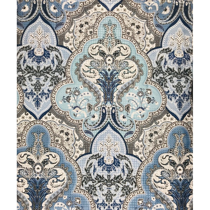 Decorative Blue & Silver Grey Gray Boho Fabric Shower Curtain,