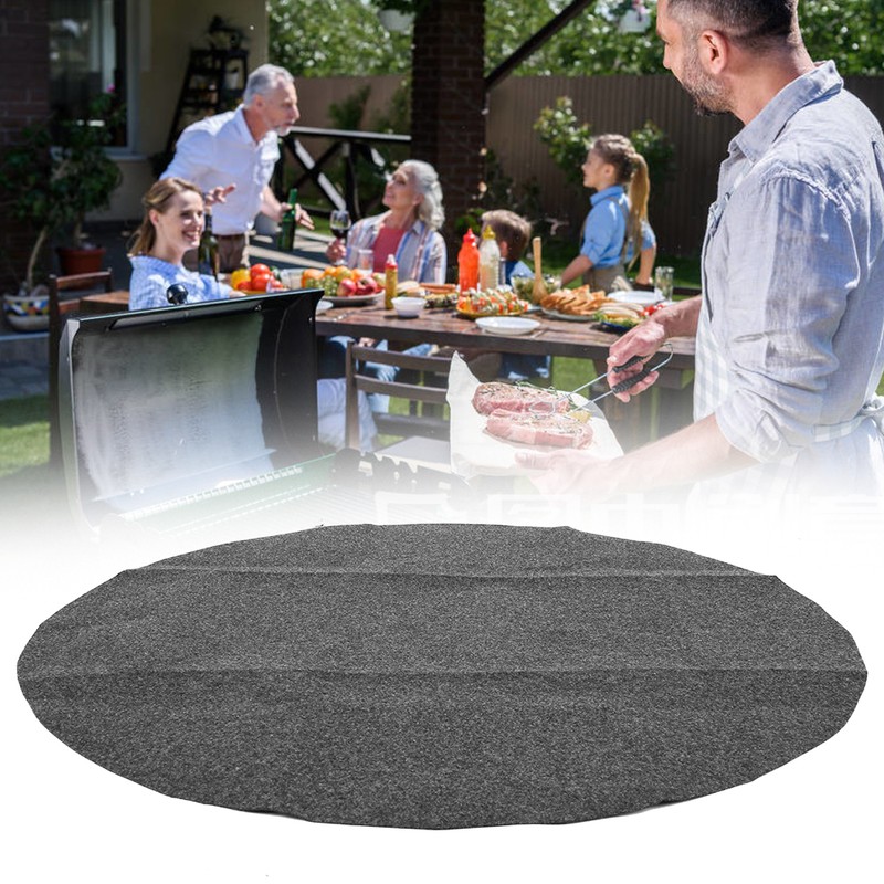 36in Round Shape Gary Barbecue Mat Oil Resistant BBQ Floor