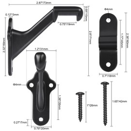 RealPlus Handrail Stair Brackets 3pcs Heavy Duty Hand Rail Bracket with Screws for Stairways Staircase Railing Bracket (Matte Black)