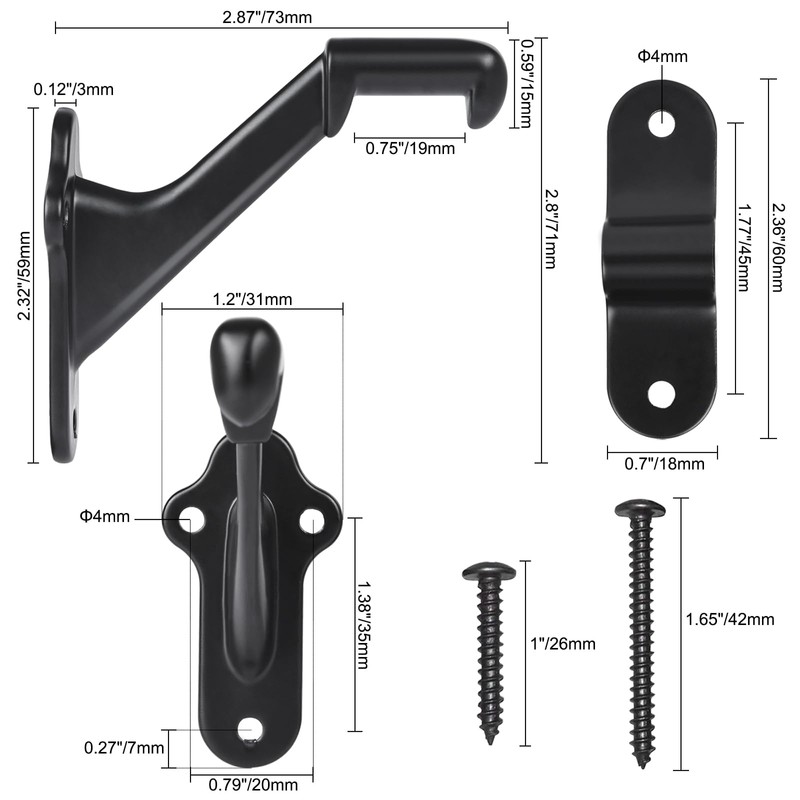 RealPlus Handrail Stair Brackets 3pcs Heavy Duty Hand Rail Bracket