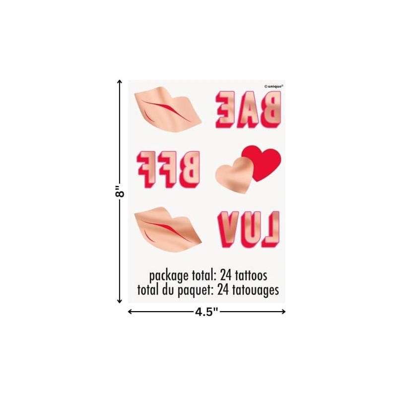 Red & Pink Valentine's Day Foil Tattoos - (24 Count)