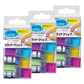 TOHKIN SCC-L5M-3 Slide Clip Clear Mixed Color, Large Size, Set of 5, 3 Pieces, Document Organizer, Bag Binding for 60 Sheets