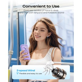 Otlonpe Rechargeable Mini Portable Handheld Fan, Small Personal Battery Powered Handheld Portable Fans for Hand Held Desktop Travel, Foldable Stand, Slim Cordless, Wrist Strap, 3-Speed (Purple)