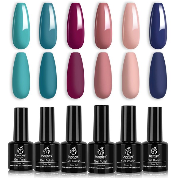 Beetles Gel Nail Polish Set, Dusty Bouquet Collection Classic Blue Pink Mavue Nail Gel Polish Perfect for Autumn and Winter Nail Art Manicure Kit Soak Off LED Gel, 7.3ml Each Bottle