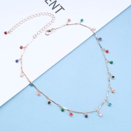 Inilbran Boho Colourful Gemstone Necklace Choker Rainbow Gemstone Choker Necklaces Gold Multiple Colour Necklace Vintage Enamel Choker Necklace Jewellery for Women and Girls