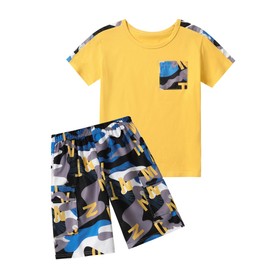 mksodopy Boys clothes camouflage stitching short-sleeved T-shirt camouflage shorts teen boys summer outfits