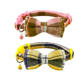SuperBuddy Cat Collars Breakaway with Cute Bow Bell - 2 Pack Kitten Collar Plaid Cat Collar with Removable Bowtie Cat Collar for Cats Kittens…