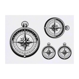 4 x 'Vintage Compass' Temporary Tattoos - Water Resistant, Skin-Safe, Non-Toxic Transfers, Mixed Sizes (TO00073144)
