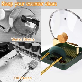 AIERSA Green Spoon Rest with Lid Holder for Stove Top (1 Pack) Spatula Ladle Pot Lid Utensil Rest for Countertop,Kitchen Gadgets Accessories for Cooking