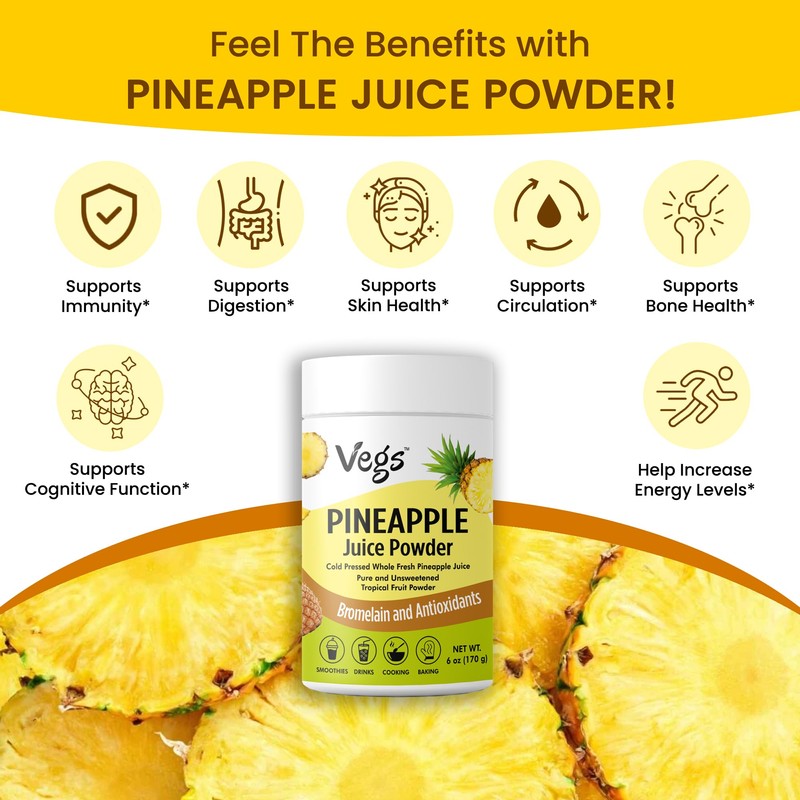 Vegs Pineapple Juice Powder - Freeze Dried Organic Pineapple Powder