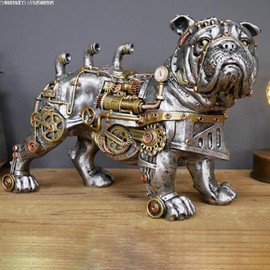 Mechanical Punk Dog Statue - Industrial Design Steampunk Bulldog Sculpture Resin Craft Statue Desktop Ornaments Collectibles for Home Bookshelf Decoration 7 Inch