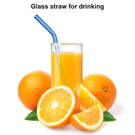 LIFEHIM Reusable Straws Glass Straws Blue: Glass Straws Drinking Reusable Glass Straws Bent 8mm 9 inch Long 4 Pack Glass Drinking Straws