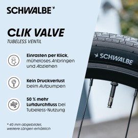 Schwalbe Clik Valve - Bicycle Valve Attachment - Tubeless Valve SCV (Set of 2), 60 mm Length, 2 x 3521, 1 x 3445