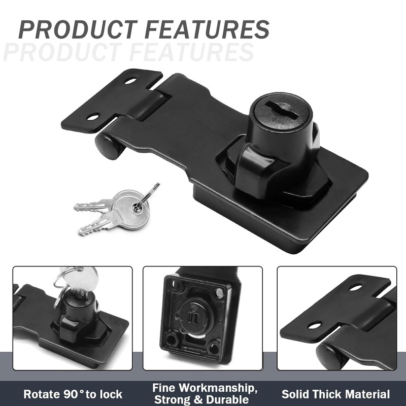 Kyuionty 2Pcs Keyed Hasp Locks 3 Inch Twist Knob Keyed