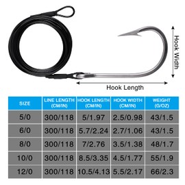 Fishing Hook Leaders Shark Rigs Stainless Steel Fishing Hook 400 lb Nylon Coated Cable Leader Mounting, Hand Curled, Saltwater Fishing Accessories (6/0-3 Pieces)