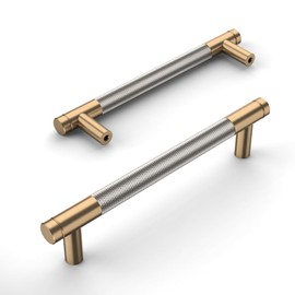 Amerdeco 10 Pack Champagne Bronze and Brushed Nickel Knurled Cabinet Pulls 5 Inch Hole Center to Hole Center Kitchen Cabinet Handles for Drawer Dresser, Cupboard and Wardrobe ZH0040