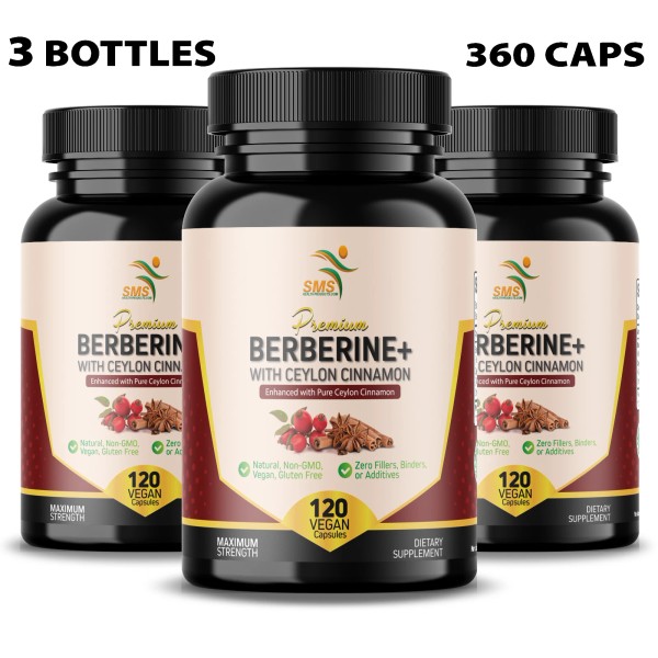 SMSHEALTHPRODUCTS Berberine HCl + Ceylon Cinnamon 1,300mg | Organic |