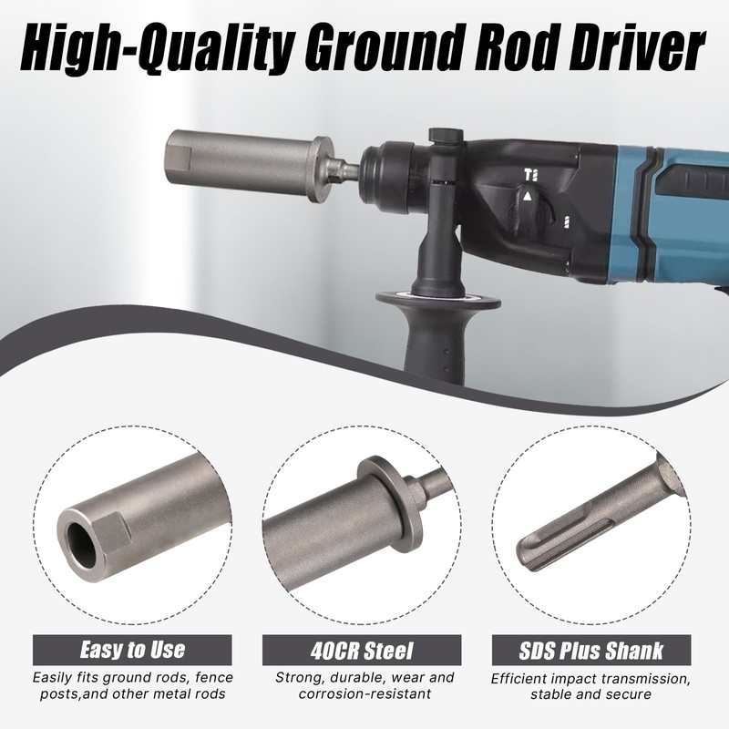 Vearter SDS Plus Ground Rod Driver for 5/8" Grounding Rod,