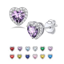 Seleneva Birthstone Stud Earrings for Women Sterling Silver Dainty Earring Crystal Zirconia Stud Earrings Birthday Christmas Valentine's Day Jewellery Gifts for Mum Sisters Girlfriend (Feb.)