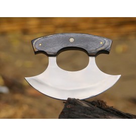 FIFFO BLADE Handmade D2 Ulu Knife - Fixed Blade Alaska Knives Pizza Cutter Rocker Knife Mezzaluna Knife For Chopping Boning Slicing Cutting - Solid Leather Sheath-BLACK PAKKA WOOD