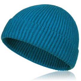Samserot Wool Short Fisherman Beanie for Men Women, Knit Cuff Trawler Beanie Caps Winter Warm Hats