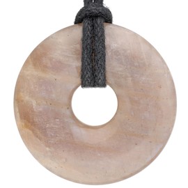 Lebensquelle Plus Moonstone Doughnut Diameter 30 mm + Cotton Cord | Gemstone Pendant | Genuine Healing Stone Necklace with Ribbon, Semi Precious Stone, Moonstone