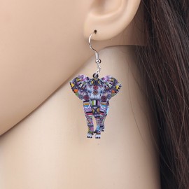 WEVENI Acrylic Colourful Jungle Elephant Earrings Dangle Drop Animal Jewellery for Women Girls Charm Gift (Black), Acrylic, not known