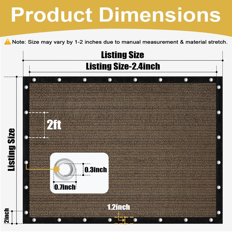 Shade&Beyond Customized Size 90% Sun Shade Cloth with Grommets, 10'