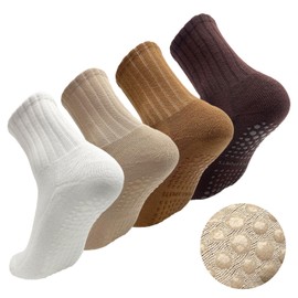 TUONYIS Non Slip Yoga Socks Trampoline Socks for Women Pilates Grips Socks Yoga Socks With Grips Fall Prevention Grip Socks for Home Workout (UK, Alpha, One Size, Regular, Regular, 4 Pairs)
