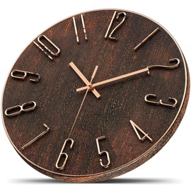 lanktoo Wall Clock,Battery Operated,Modern Minimalist Design for Living Room, Office, Kitchen, Bedroom, and Bathroom - Silent Non-Ticking, Stylish, and Perfect for Any Room - Brown, 12 Inch