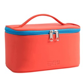 Portable Makeup Bag Large Cosmetic Storage Bags Travel Zipper Organizer Case with Brush Pouch for Women and Girls,Orange