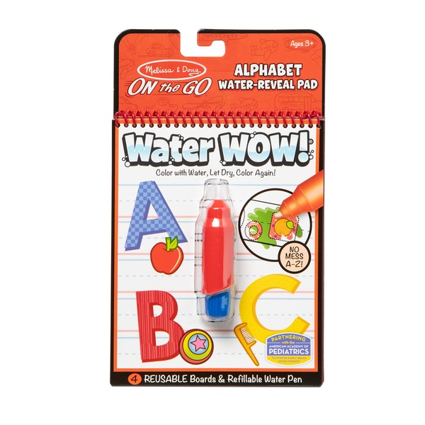 Melissa & Doug On the Go Water Wow! Reusable Water-Reveal Activity Pad - Alphabet - Party Favors, Stocking Stuffers, Travel Toys For Toddlers, Mess Free Coloring Books For Kids Ages 3+