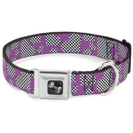 Buckle-Down Seatbelt Buckle Dog Collar - Eighties Hearts Fuchsia/Black/White - 1.5" Wide - Fits 16-23" Neck - Medium