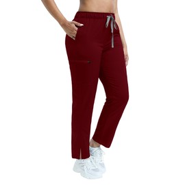 Women's Scrub Pants with 8 Pocket-On Elastic WAIS Drawstring Cargo Pants-Soft Stretch Jogger Scrubs Bottoms for Nurse (US, Alpha, Large, Regular, Regular, Burgundy)