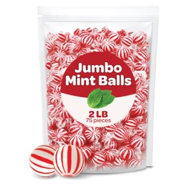 Jumbo Mint Balls - 2 Pound Bulk Pack - Peppermint Christmas Candy Individually Wrapped - Classic Peppermint Hard Candy for Jars, Office Bowls, and Party Favors