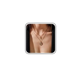 TseenYi Layered Cross Coin Necklace Layered Gold Necklace Coin Pendant Necklace Small Cross Pendant Necklace Crucifix Pendant Necklace Personality Chain Layering Choker Necklace, Copper alloy, No