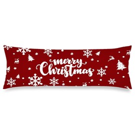 JISMUCI Merry Christmas Body Pillow Cover Xmas Tree Snowflake Cushion Long Pillowcase with Zipper Red Throw Pillow Covers Decorative Soft Bedding Pillow Cases for Bedroom,Sofa,Couch,20"x54"