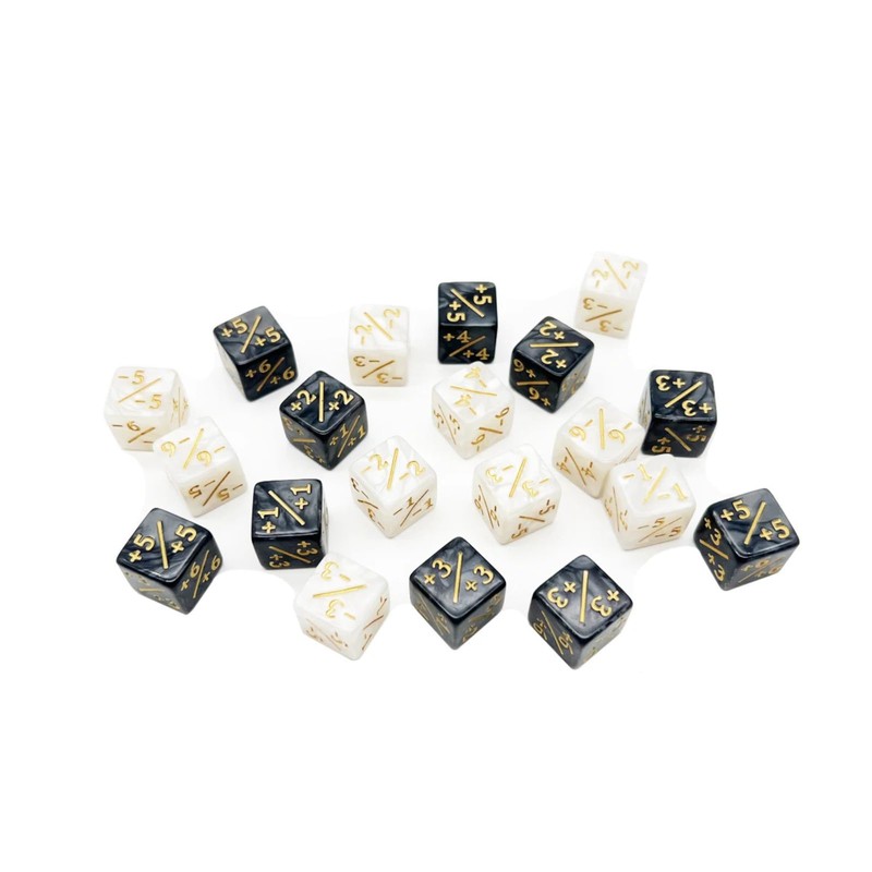 Dice Counter 20-Piece Set Pearl Style +1/+1 (Black) -1/-1 (White)