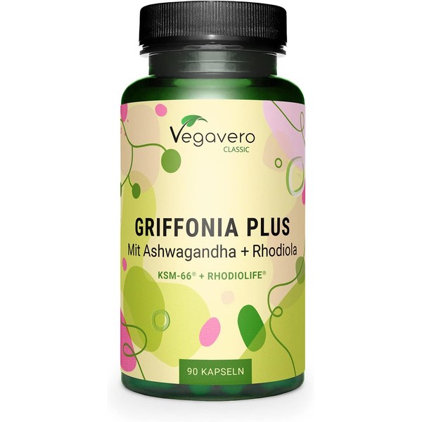 5-HTP Capsules Made from Griffonia with Ashwagandha KSM-66® and Rhodiola