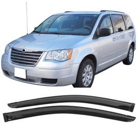 IKON MOTORSPORTS Tape On External Window Visor, Compatible with 2008-2018 Dodge Grand Caravan & 2008-2016 Chrysler Town & Country, Acrylic Black Sun Rain Guards Cover