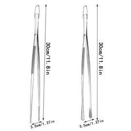 2 Pcs Long Stainless Steel Cooking Utensils Cooking Tweezers Kitchen Metal Tongs for BBQ Serving Baking Pasta Cuisine Frying Feeding (30cm)
