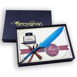 Featty Gifts Cool Stationery Set Feather Dip Pen Quill Writing Pen(Acid Blue)