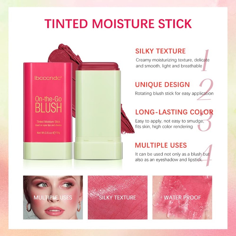 Yeweian Soft Creamy Blush Stick, Multi-use Makeup Blush Stick for