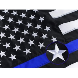 Homissor Thin Blue Line Flags 3x5 Outdoor - Embroidered Stars Police Flag, Heavy Duty Back The Blue Lives Matter Flags Stripe Banner with 2 Brass Grommets
