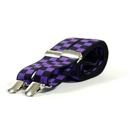 SKA Check Trouser Braces - Pink, Green, Purple, Red, Blue or White (Black and Purple)