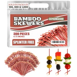 100 Pcs Red Bamboo Skewers 4.7" Decorative Cocktail Picks, Appetizers Toothpicks, Fancy Drinks Stirrers, Wooden Sticks, Charcuterie Garnish, Fruit Kabob, Martini & BBQ Party Food
